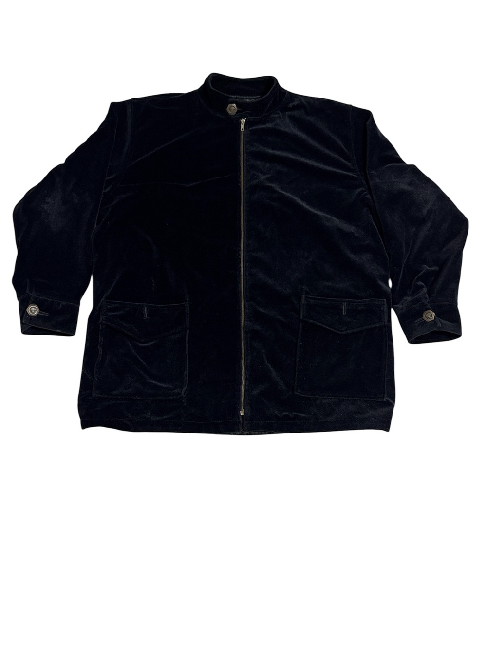 Vintage Gianni Versace Dark Blue Velvet Zip Up Jacket Medusa Head Hardware